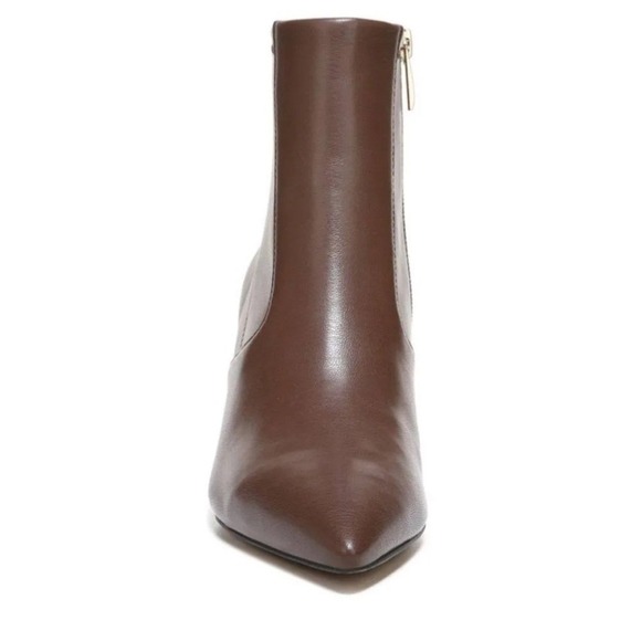 Franco Sarto Wedge Heel Ankle Booties Pointed Toe‎ Brown Faux Leather Size - Picture 4 of 13
